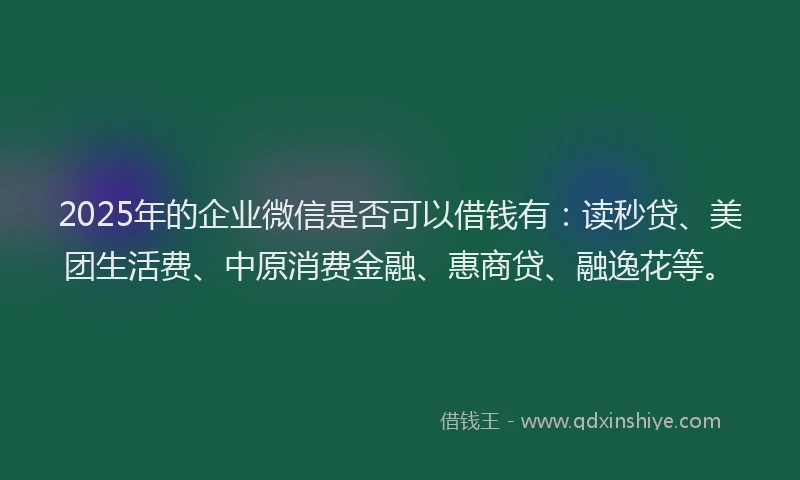 2025年的企业微信是否可以借钱有：读秒贷、美团生活费、中原消费金融、惠商贷、融逸花等。