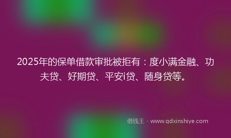 2025年的保单借款审批被拒有：度小满金融、功夫贷、好期贷、平安i贷、随身贷等。