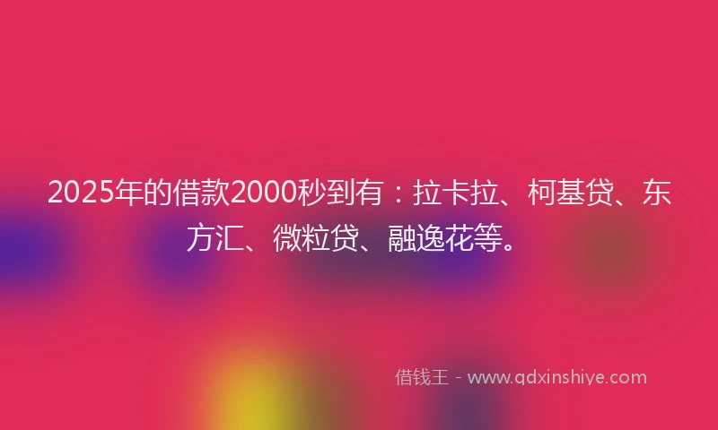 2025年的借款2000秒到有：拉卡拉、柯基贷、东方汇、微粒贷、融逸花等。