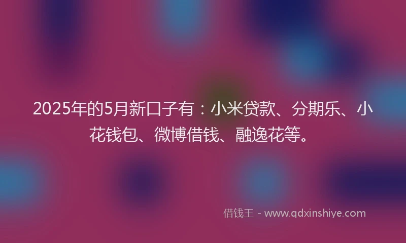 2025年的5月新口子有：小米贷款、分期乐、小花钱包、微博借钱、融逸花等。