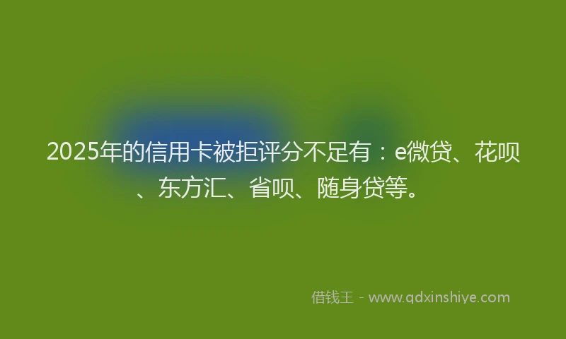 2025年的信用卡被拒评分不足有：e微贷、花呗、东方汇、省呗、随身贷等。