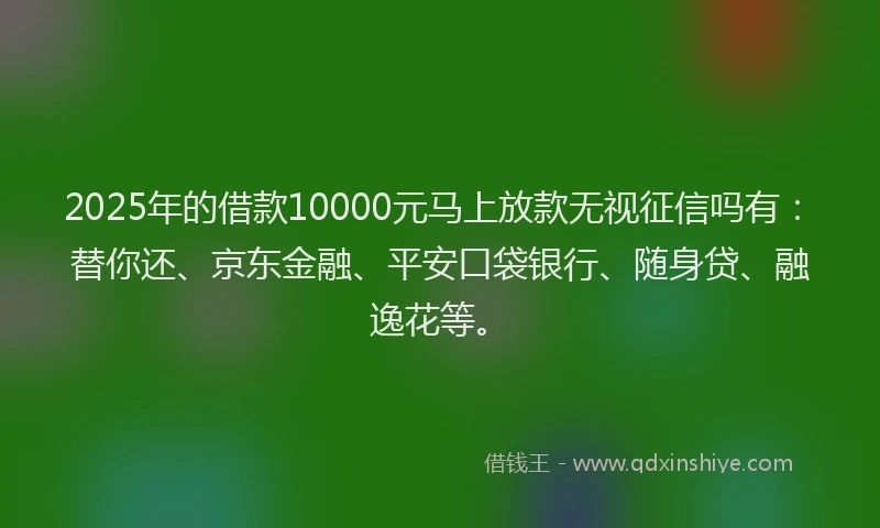2025年的借款10000元马上放款无视征信吗有：替你还、京东金融、平安口袋银行、随身贷、融逸花等。