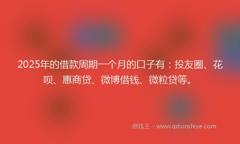 2025年的借款周期一个月的口子有：投友圈、花呗、惠商贷、微博借钱、微粒贷等。