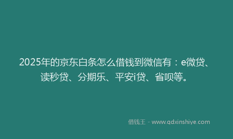 2025年的京东白条怎么借钱到微信有：e微贷、读秒贷、分期乐、平安i贷、省呗等。