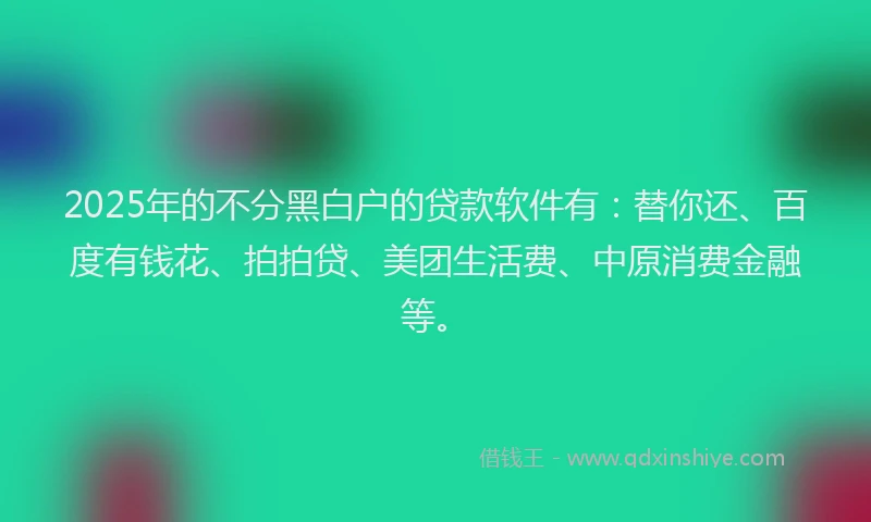 2025年的不分黑白户的贷款软件有：替你还、百度有钱花、拍拍贷、美团生活费、中原消费金融等。