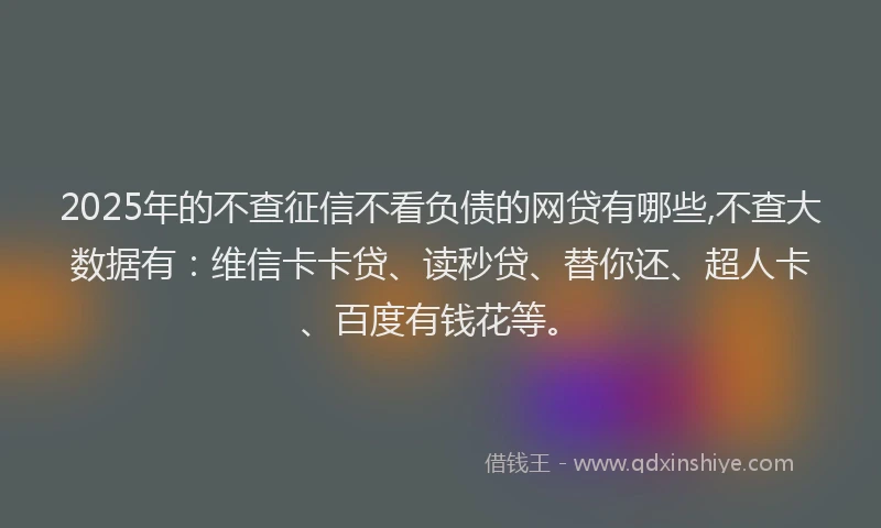 2025年的不查征信不看负债的网贷有哪些,不查大数据有：维信卡卡贷、读秒贷、替你还、超人卡、百度有钱花等。