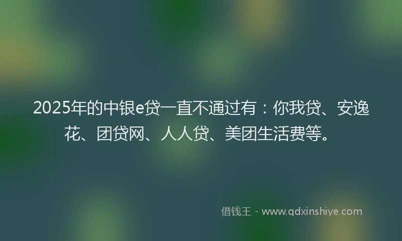 2025年的中银e贷一直不通过有：你我贷、安逸花、团贷网、人人贷、美团生活费等。