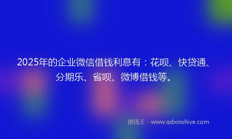 2025年的企业微信借钱利息有：花呗、快贷通、分期乐、省呗、微博借钱等。
