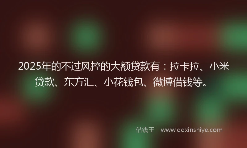 2025年的不过风控的大额贷款有：拉卡拉、小米贷款、东方汇、小花钱包、微博借钱等。