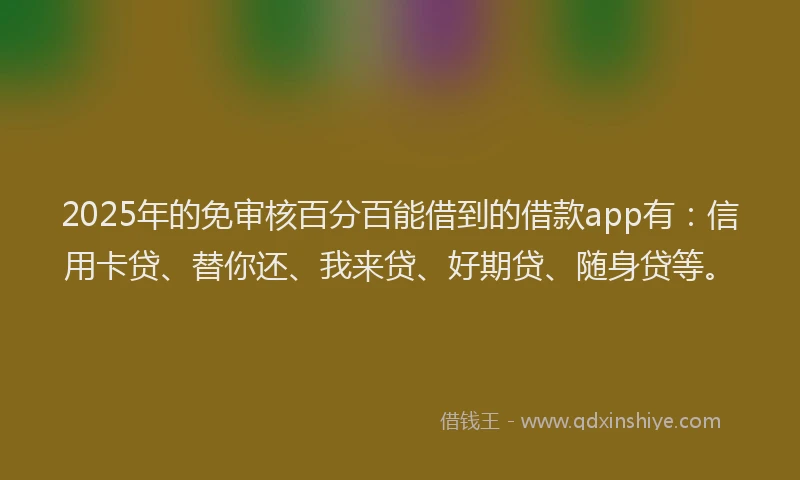 2025年的免审核百分百能借到的借款app有：信用卡贷、替你还、我来贷、好期贷、随身贷等。