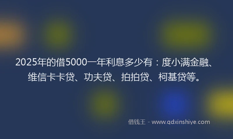 2025年的借5000一年利息多少有：度小满金融、维信卡卡贷、功夫贷、拍拍贷、柯基贷等。