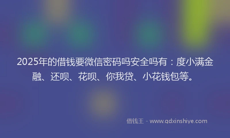 2025年的借钱要微信密码吗安全吗有：度小满金融、还呗、花呗、你我贷、小花钱包等。