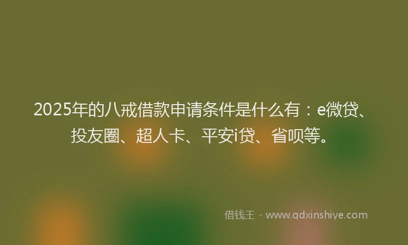 2025年的八戒借款申请条件是什么有：e微贷、投友圈、超人卡、平安i贷、省呗等。