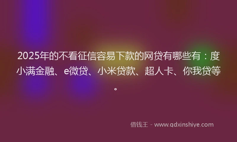 2025年的不看征信容易下款的网贷有哪些有：度小满金融、e微贷、小米贷款、超人卡、你我贷等。