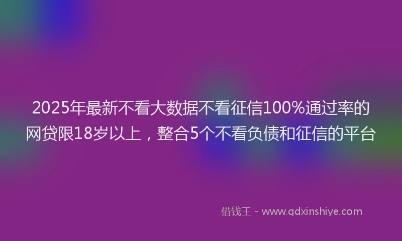2025年最新不看大数据不看征信100%通过率的网贷限18岁以上，整合5个不看负债和征信的平台