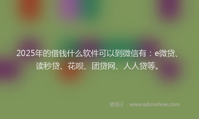 2025年的借钱什么软件可以到微信有：e微贷、读秒贷、花呗、团贷网、人人贷等。