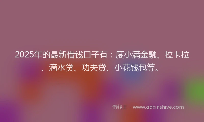 2025年的最新借钱口子有：度小满金融、拉卡拉、滴水贷、功夫贷、小花钱包等。