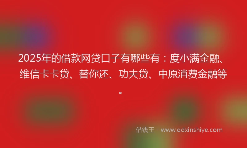 2025年的借款网贷口子有哪些有：度小满金融、维信卡卡贷、替你还、功夫贷、中原消费金融等。