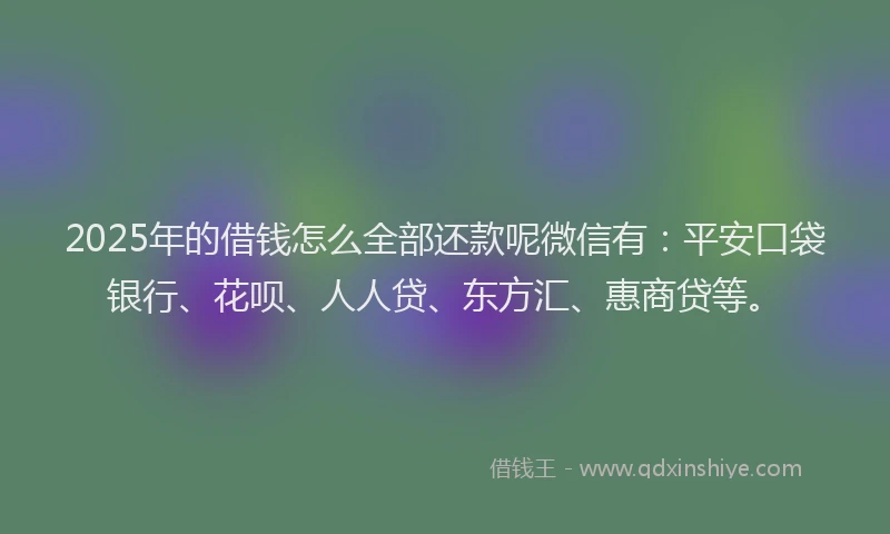 2025年的借钱怎么全部还款呢微信有：平安口袋银行、花呗、人人贷、东方汇、惠商贷等。