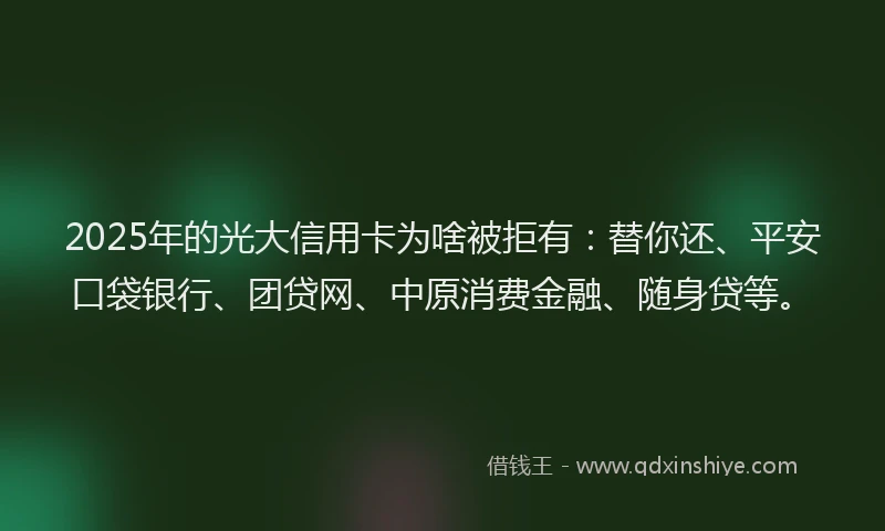 2025年的光大信用卡为啥被拒有：替你还、平安口袋银行、团贷网、中原消费金融、随身贷等。