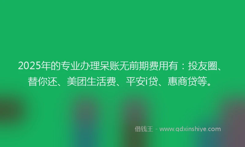 2025年的专业办理呆账无前期费用有：投友圈、替你还、美团生活费、平安i贷、惠商贷等。