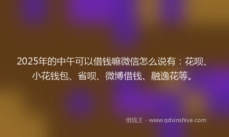 2025年的中午可以借钱嘛微信怎么说有：花呗、小花钱包、省呗、微博借钱、融逸花等。