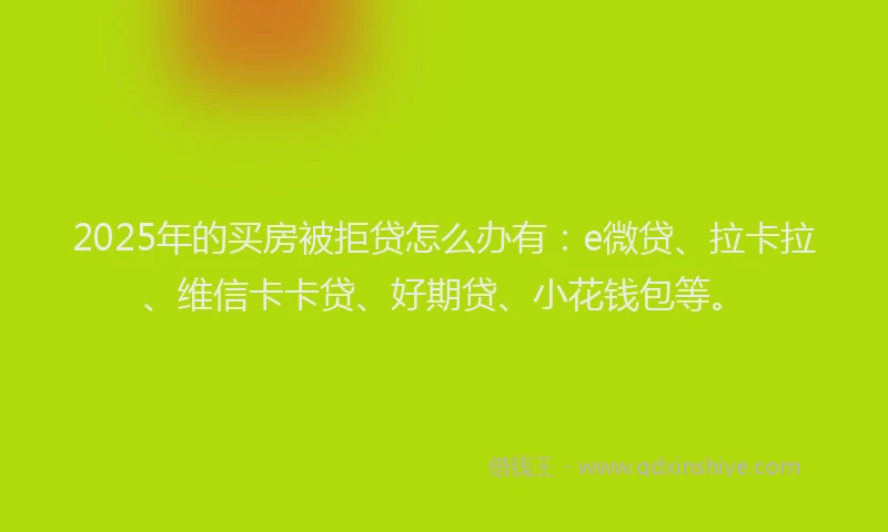 2025年的买房被拒贷怎么办有：e微贷、拉卡拉、维信卡卡贷、好期贷、小花钱包等。