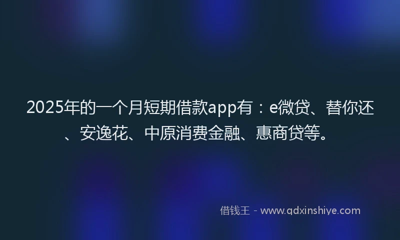 2025年的一个月短期借款app有：e微贷、替你还、安逸花、中原消费金融、惠商贷等。