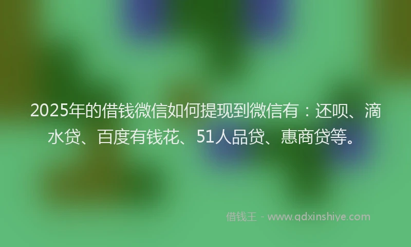 2025年的借钱微信如何提现到微信有：还呗、滴水贷、百度有钱花、51人品贷、惠商贷等。