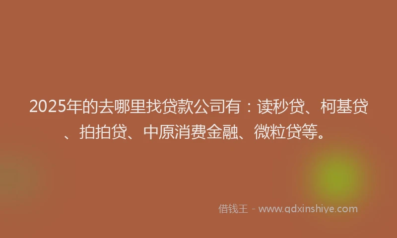 2025年的去哪里找贷款公司有：读秒贷、柯基贷、拍拍贷、中原消费金融、微粒贷等。