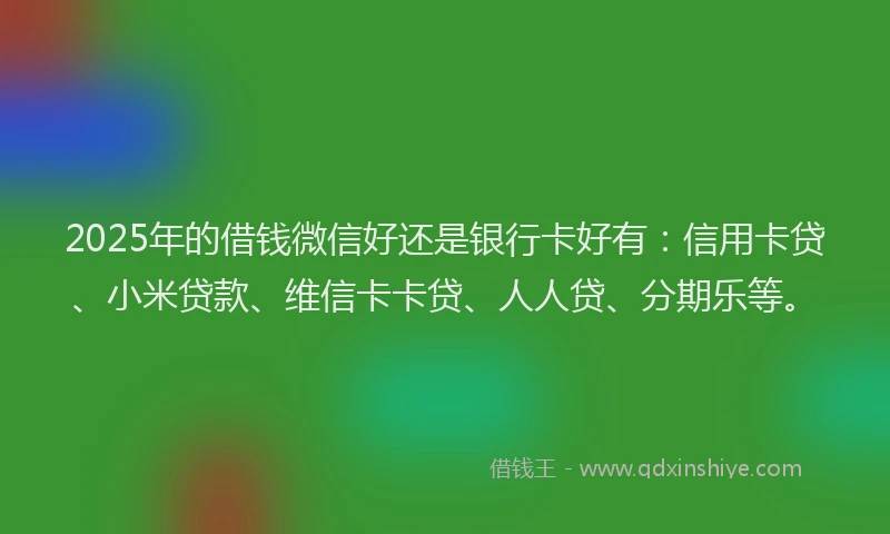 2025年的借钱微信好还是银行卡好有：信用卡贷、小米贷款、维信卡卡贷、人人贷、分期乐等。