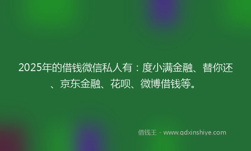 2025年的借钱微信私人有：度小满金融、替你还、京东金融、花呗、微博借钱等。
