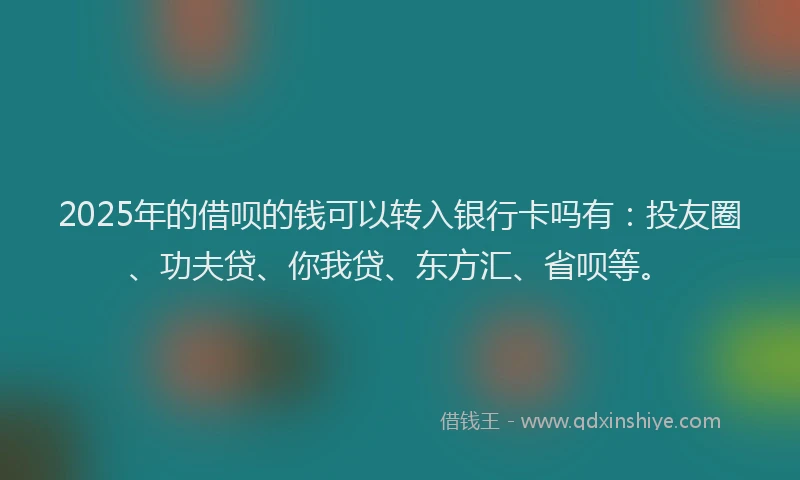 2025年的借呗的钱可以转入银行卡吗有：投友圈、功夫贷、你我贷、东方汇、省呗等。