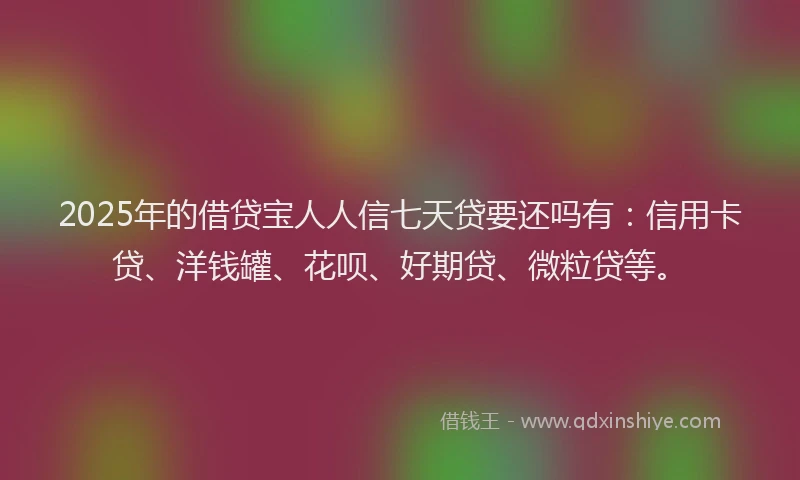 2025年的借贷宝人人信七天贷要还吗有：信用卡贷、洋钱罐、花呗、好期贷、微粒贷等。
