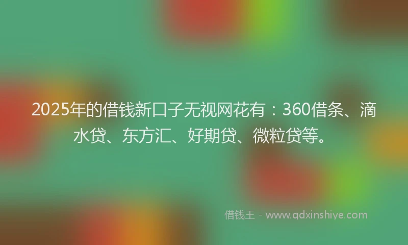 2025年的借钱新口子无视网花有：360借条、滴水贷、东方汇、好期贷、微粒贷等。