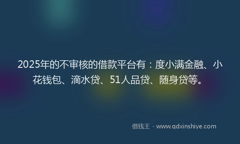 2025年的不审核的借款平台有：度小满金融、小花钱包、滴水贷、51人品贷、随身贷等。