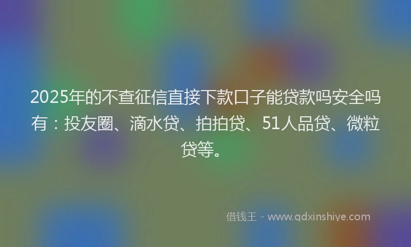 2025年的不查征信直接下款口子能贷款吗安全吗有：投友圈、滴水贷、拍拍贷、51人品贷、微粒贷等。