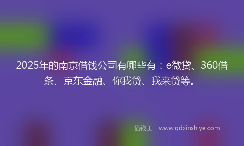 2025年的南京借钱公司有哪些有：e微贷、360借条、京东金融、你我贷、我来贷等。