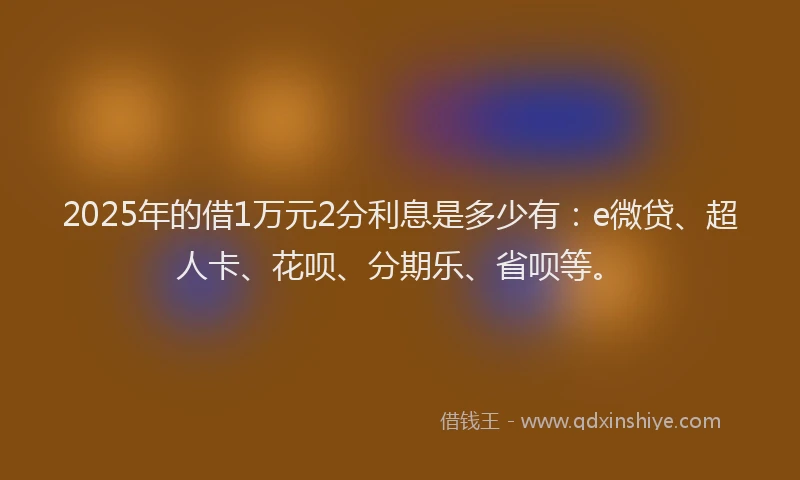 2025年的借1万元2分利息是多少有：e微贷、超人卡、花呗、分期乐、省呗等。