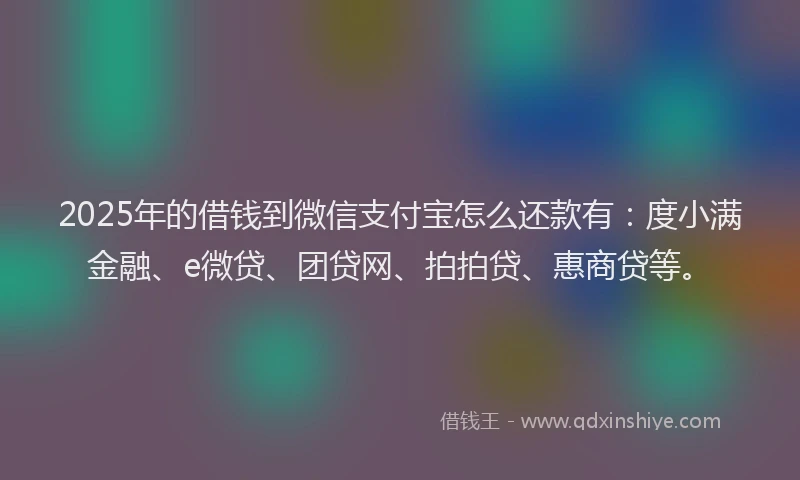 2025年的借钱到微信支付宝怎么还款有：度小满金融、e微贷、团贷网、拍拍贷、惠商贷等。