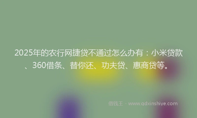 2025年的农行网捷贷不通过怎么办有：小米贷款、360借条、替你还、功夫贷、惠商贷等。