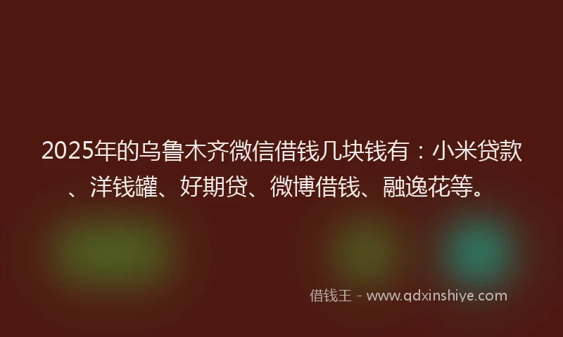 2025年的乌鲁木齐微信借钱几块钱有：小米贷款、洋钱罐、好期贷、微博借钱、融逸花等。