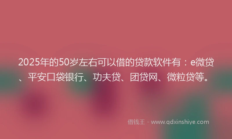 2025年的50岁左右可以借的贷款软件有：e微贷、平安口袋银行、功夫贷、团贷网、微粒贷等。