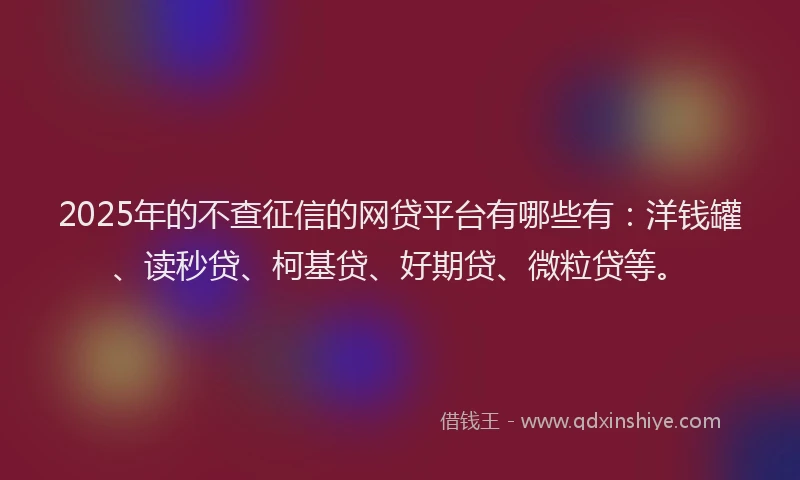 2025年的不查征信的网贷平台有哪些有：洋钱罐、读秒贷、柯基贷、好期贷、微粒贷等。