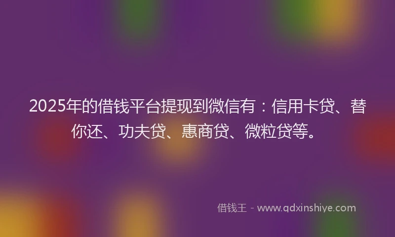2025年的借钱平台提现到微信有：信用卡贷、替你还、功夫贷、惠商贷、微粒贷等。
