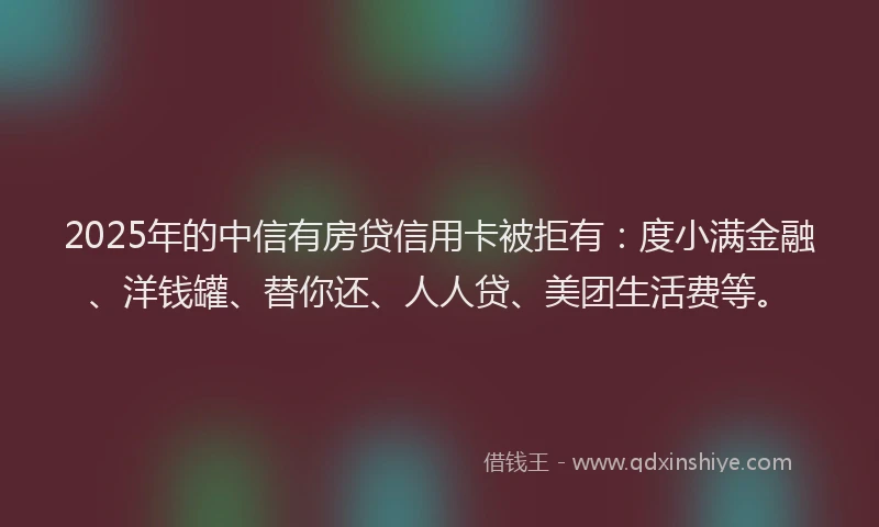 2025年的中信有房贷信用卡被拒有：度小满金融、洋钱罐、替你还、人人贷、美团生活费等。