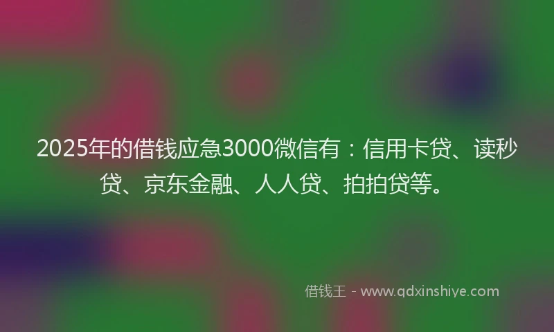 2025年的借钱应急3000微信有：信用卡贷、读秒贷、京东金融、人人贷、拍拍贷等。