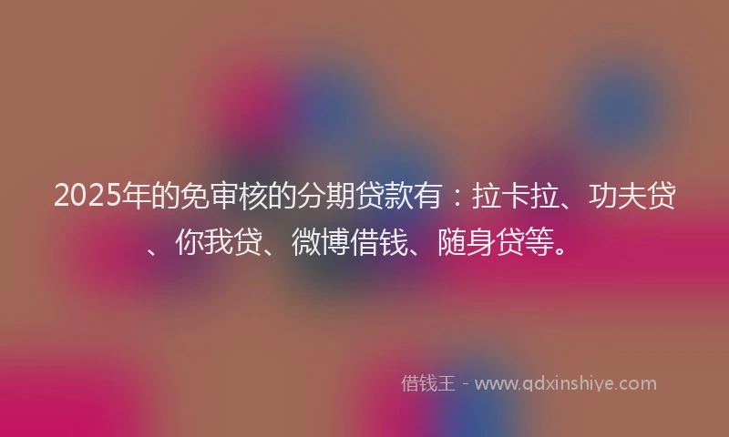 2025年的免审核的分期贷款有：拉卡拉、功夫贷、你我贷、微博借钱、随身贷等。