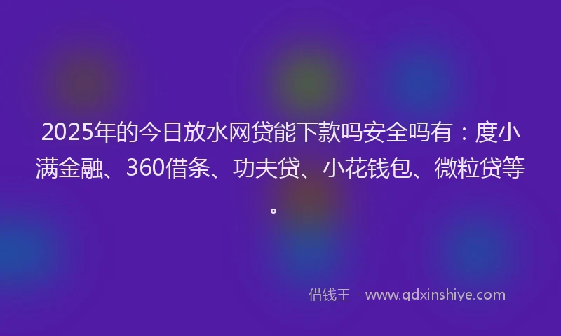 2025年的今日放水网贷能下款吗安全吗有：度小满金融、360借条、功夫贷、小花钱包、微粒贷等。