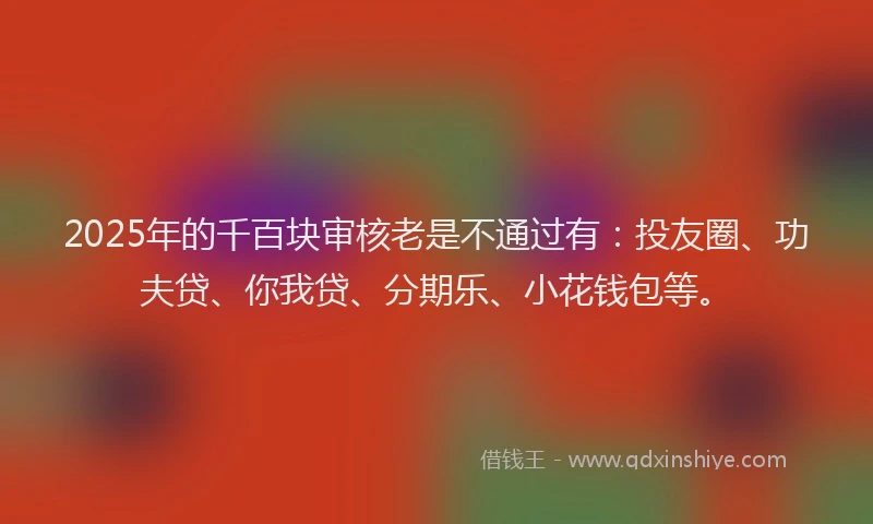2025年的千百块审核老是不通过有：投友圈、功夫贷、你我贷、分期乐、小花钱包等。
